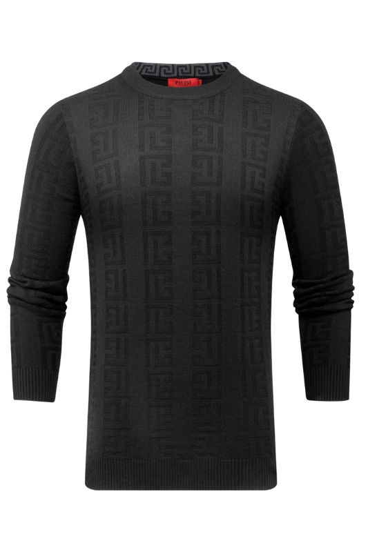 Geo Line Embossed Crew Sweater