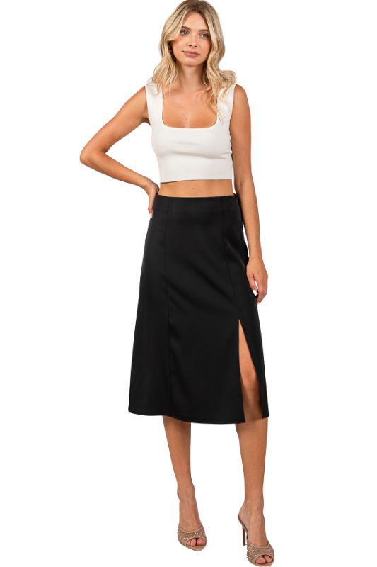 Satin H-Line Slit Skirt