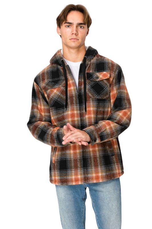 Plaid Sherpa Pocket Hooded Jacket