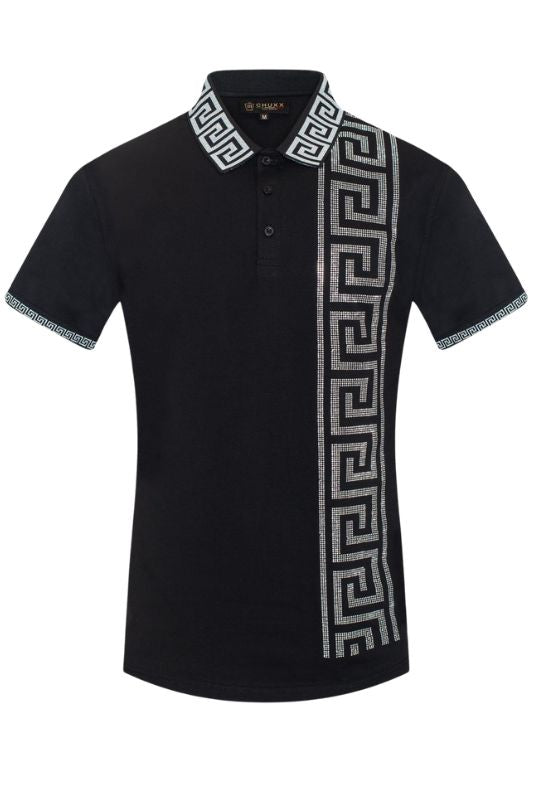 Geometric Line Rhinestone Polo