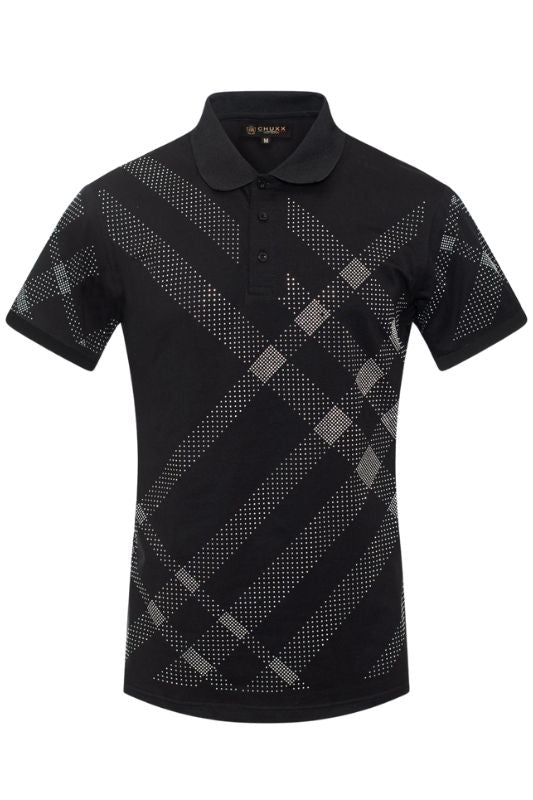 Rhinestone Studded Checker Polo