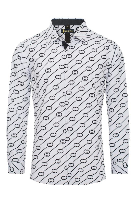 CC Line Pattern Long Sleeve Button-Up