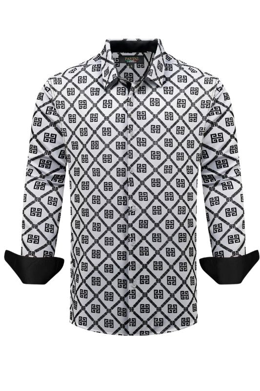 Geometric Diamond Pattern Long Sleeve Button Up