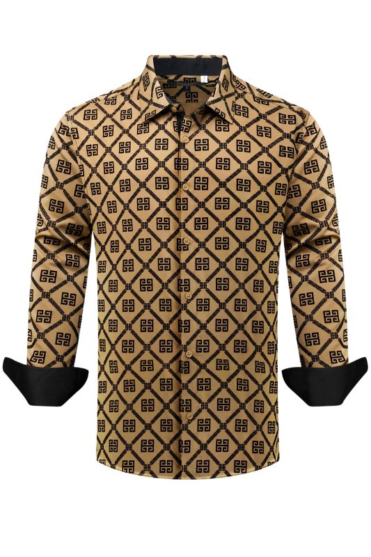 Geometric Diamond Pattern Long Sleeve Button Up