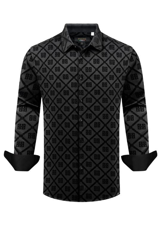 Geometric Diamond Pattern Long Sleeve Button Up