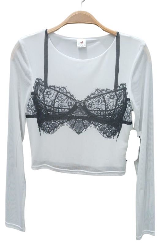 Mesh Lace Bra Long Sleeve Top