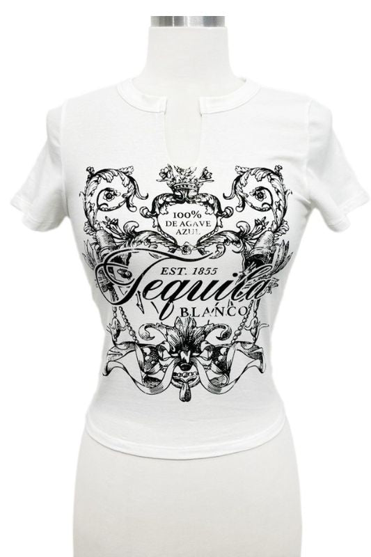 Tequila Blanco Notch Cut Graphic Tee