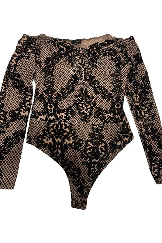 Velvet Flock Floral Off Shlouder Bodysuit