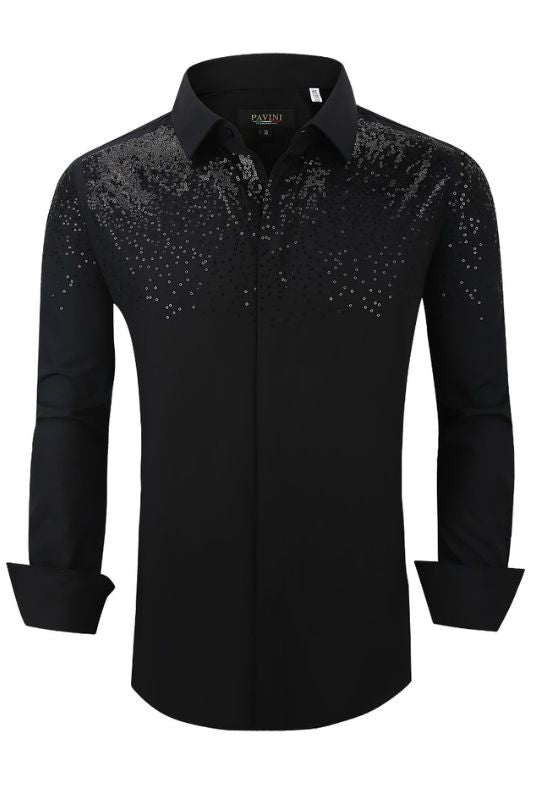 Sequined Collar Long Sleeve Button Up