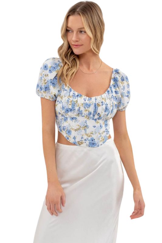 Floral Wrap Tie Short Sleeve Top