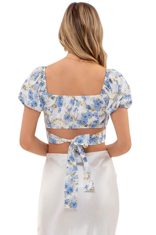 Floral Wrap Tie Short Sleeve Top