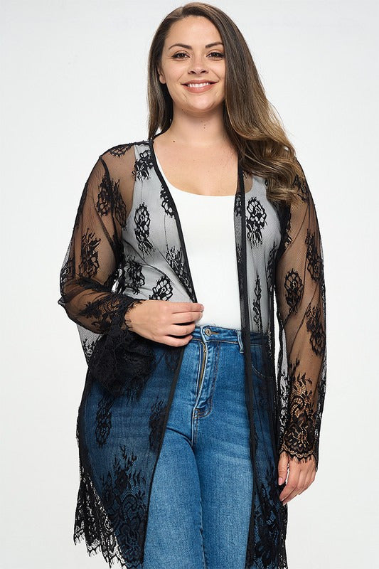 Sheer Lace Oversize Open Cardigan