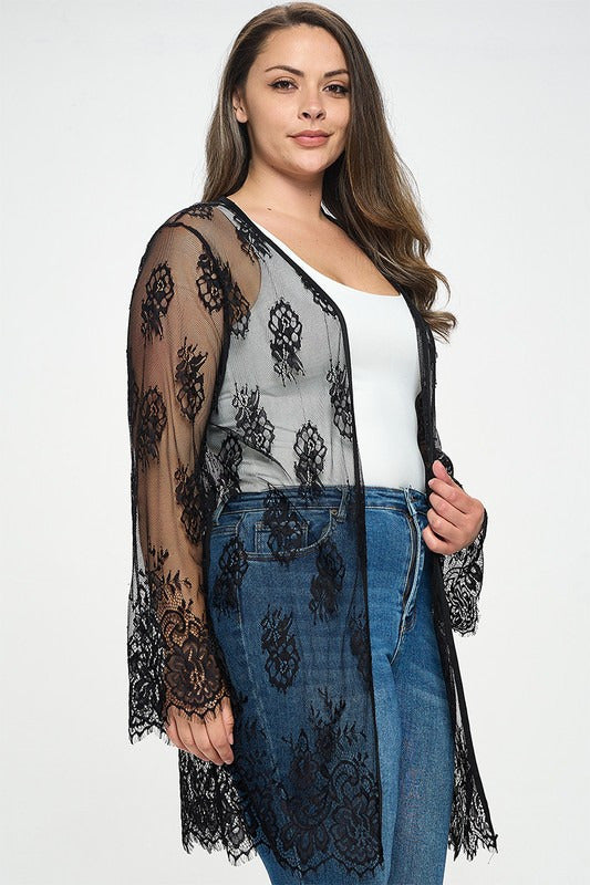 Sheer Lace Oversize Open Cardigan