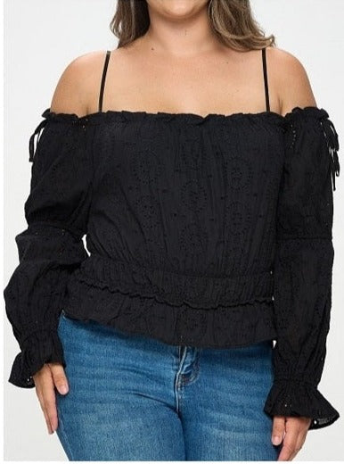 Cold Shoulder Eyelet Tie Top
