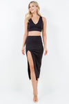 Deep V Tank Midi Skirt with Slit Set