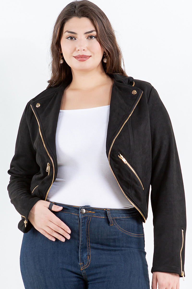 Faux Suede Moto Zip-Up Jacket