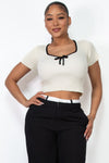 Ribbon Front Sweater Short Sleeve Top