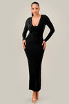 Drape Cowl Neck Long Sleeve Maxi Dress