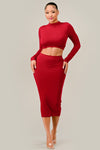 Solid Crew Crop Top and Midi Skirt Set