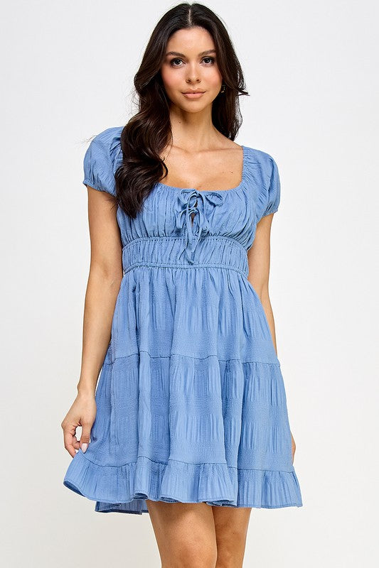 Solid Crinkle Tie Front Dress