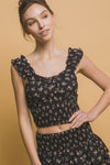 Floral Ruffle Sleeve Smocked Top