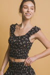 Floral Ruffle Sleeve Smocked Top
