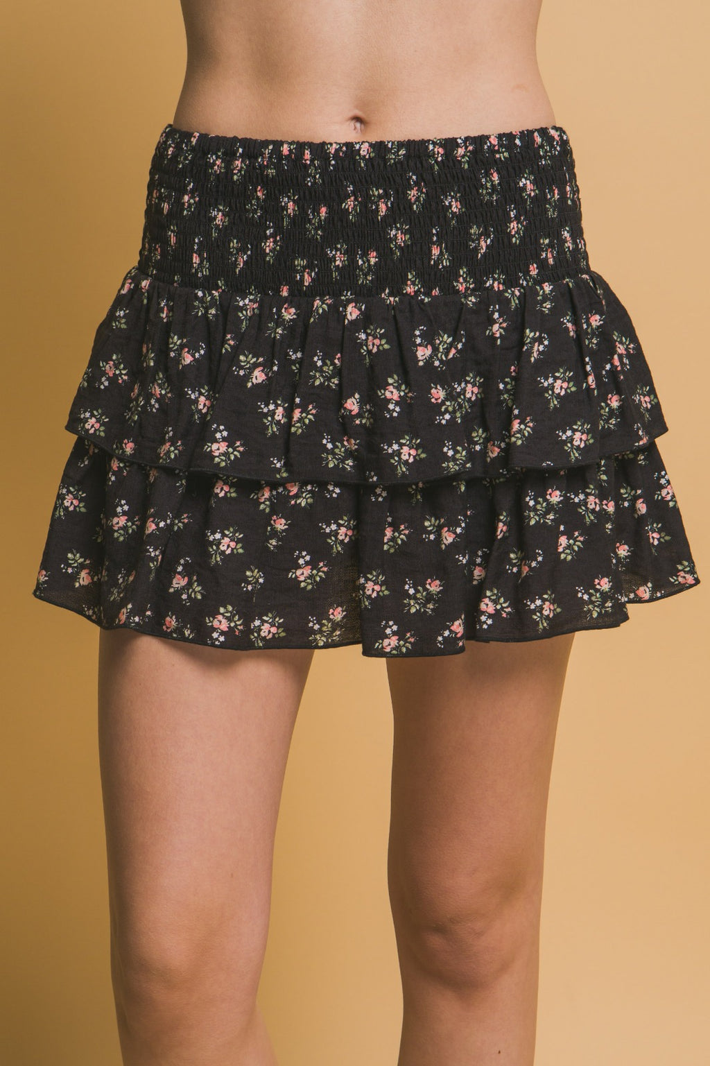 Floral Smocked Tiered Mini Skirt