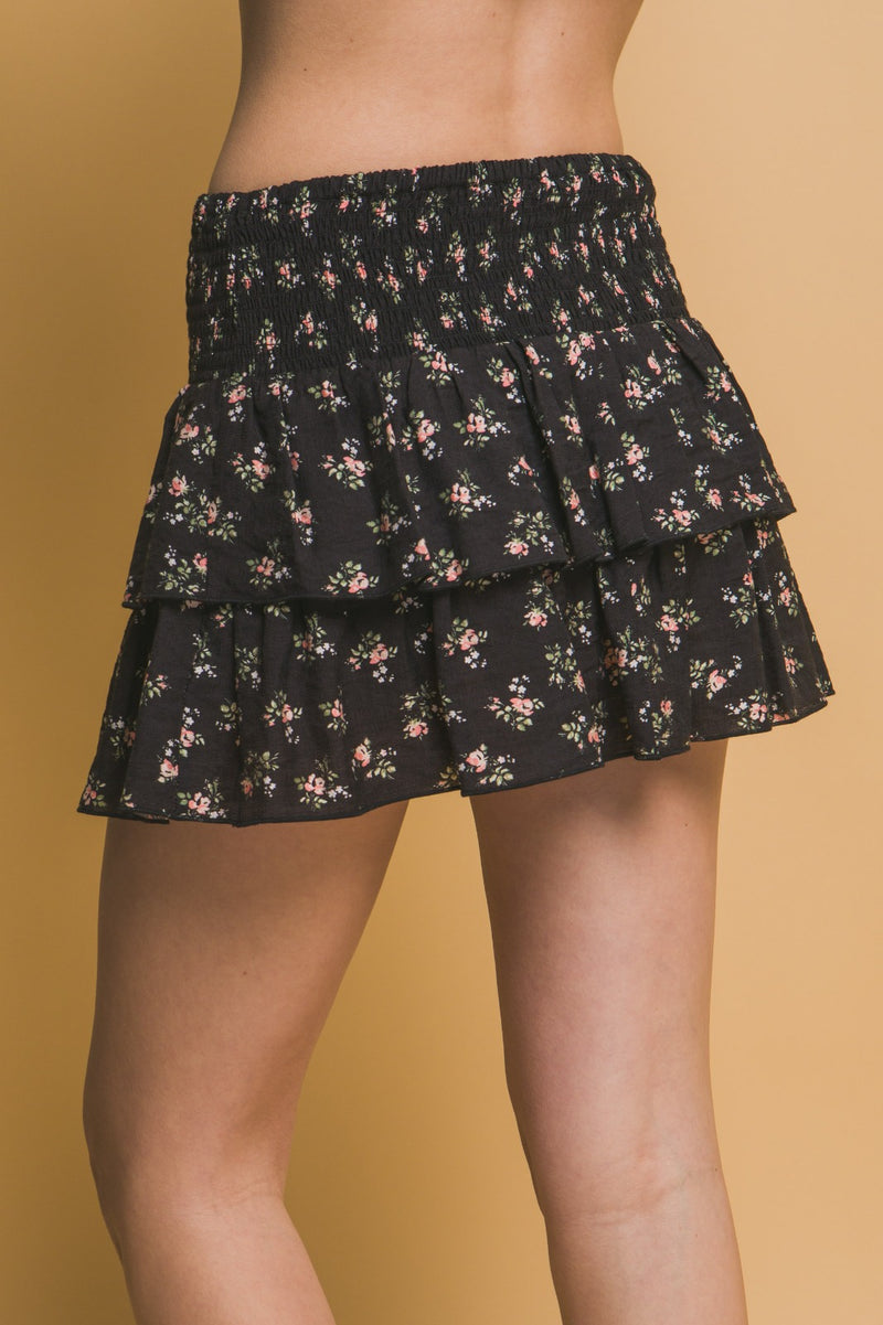Floral Smocked Tiered Mini Skirt