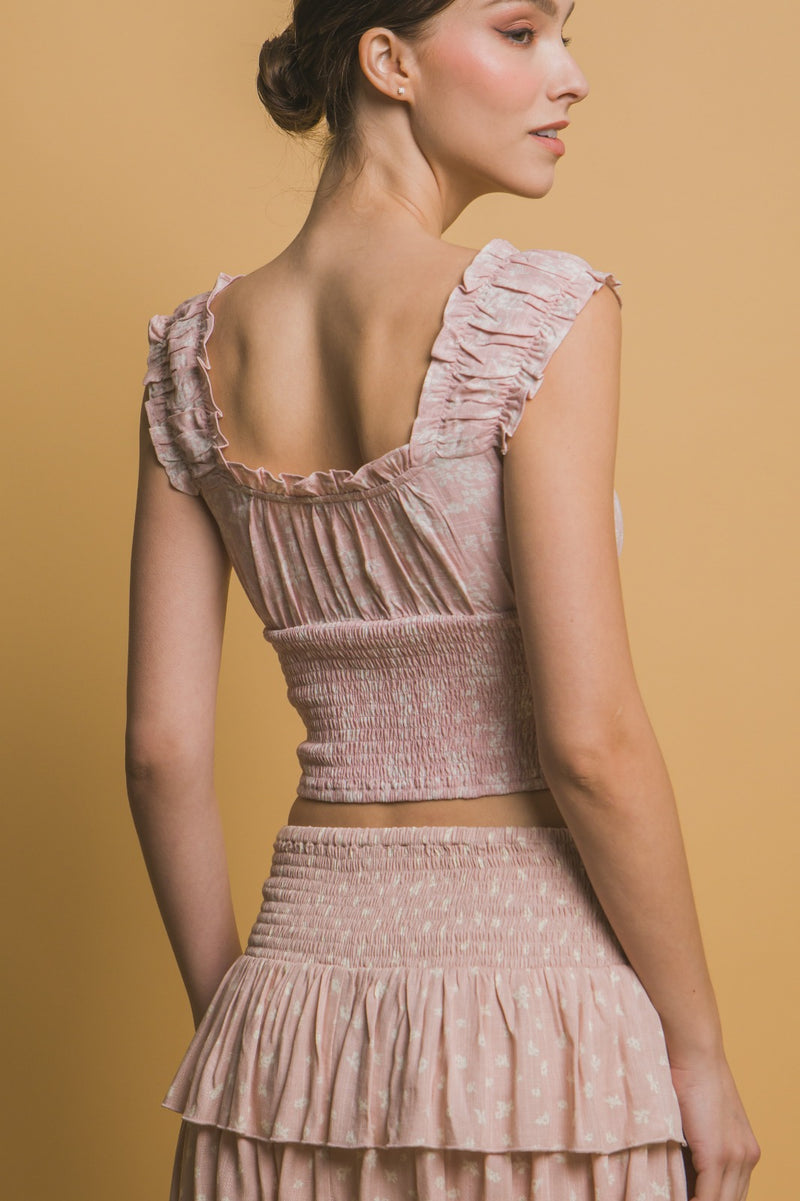 Floral Ruffle Smocked Crop Tank