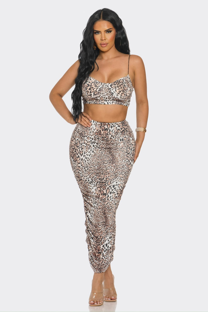 Leopard Print Crop Tank/Midi Skirt Set