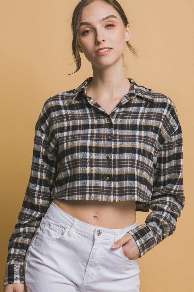 Cropped Plaid Button Up Top