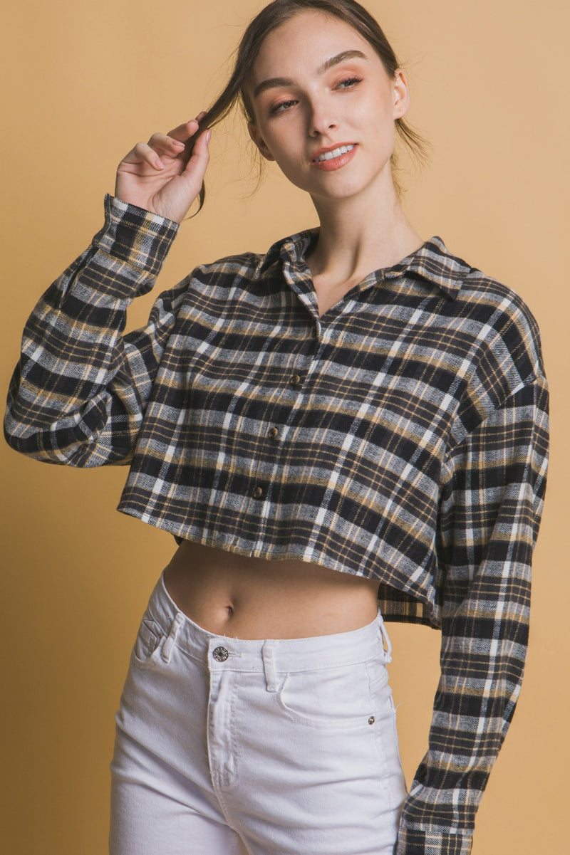 Cropped Plaid Button Up Top