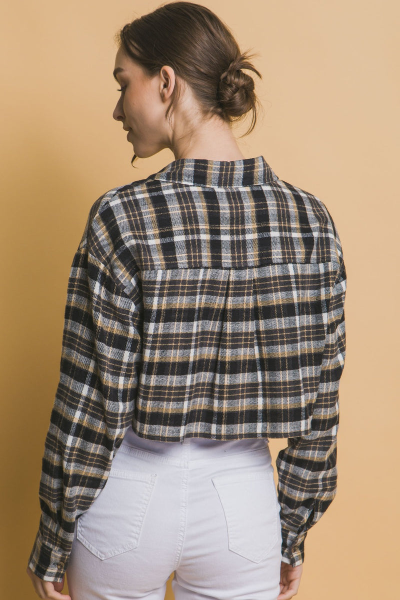 Cropped Plaid Button Up Top