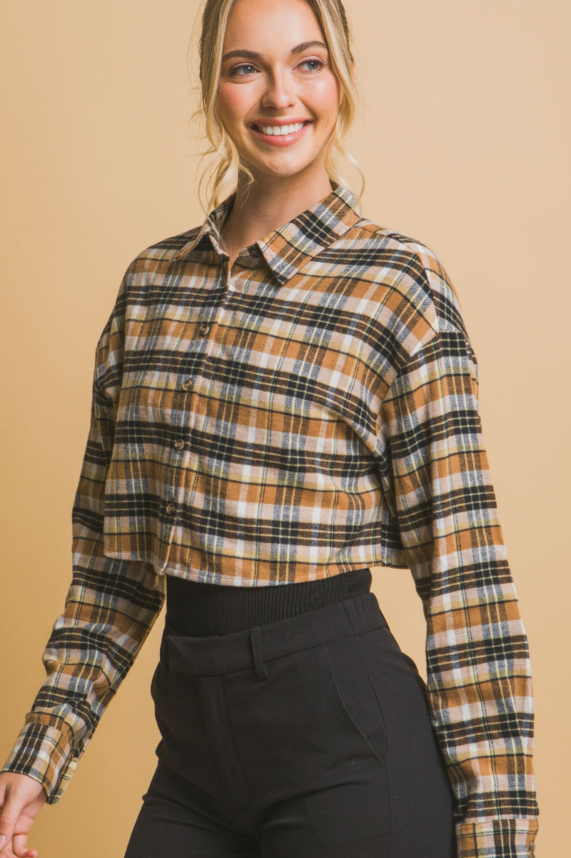 Cropped Plaid Button Up Top