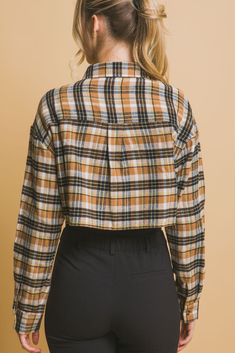 Cropped Plaid Button Up Top