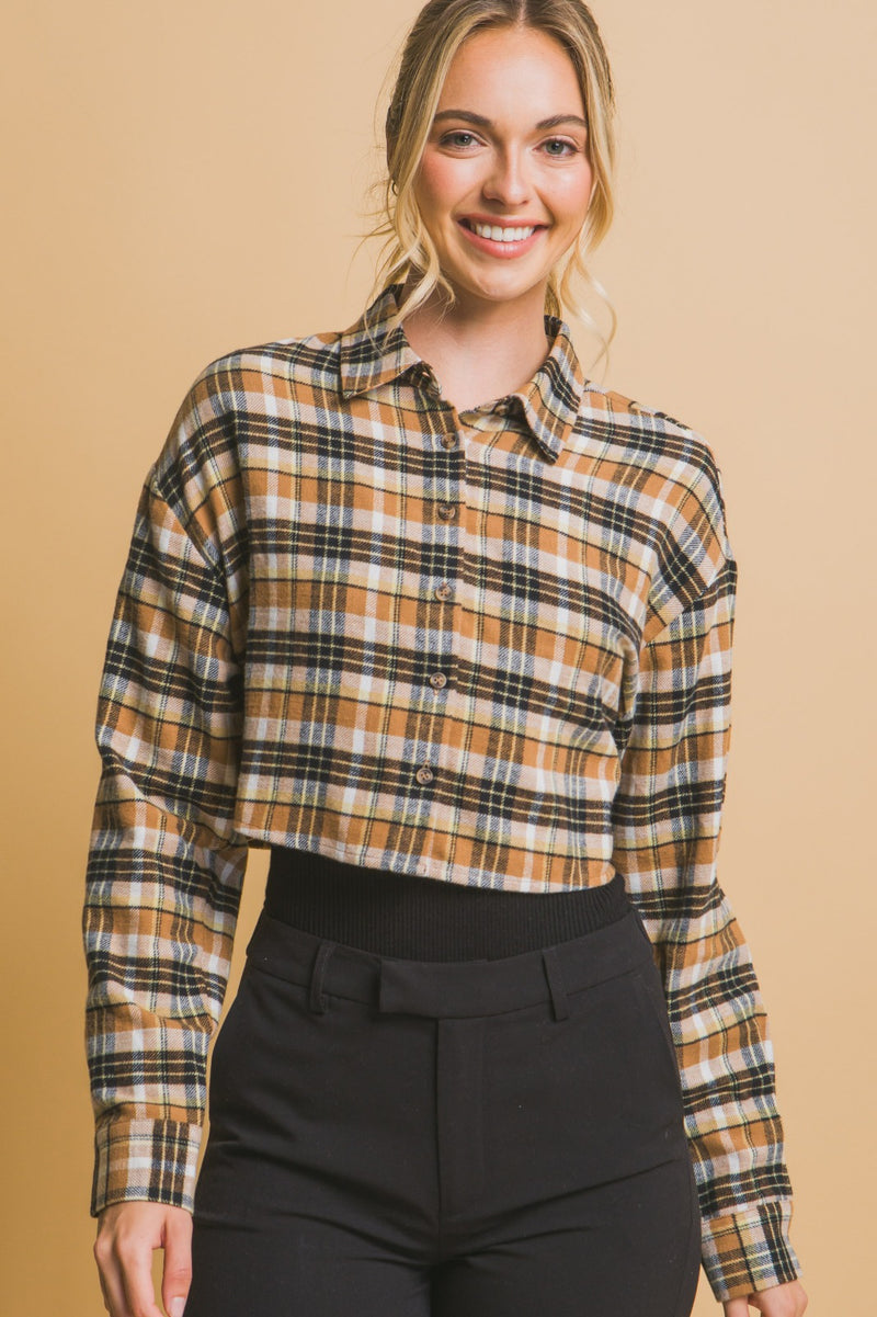 Cropped Plaid Button Up Top
