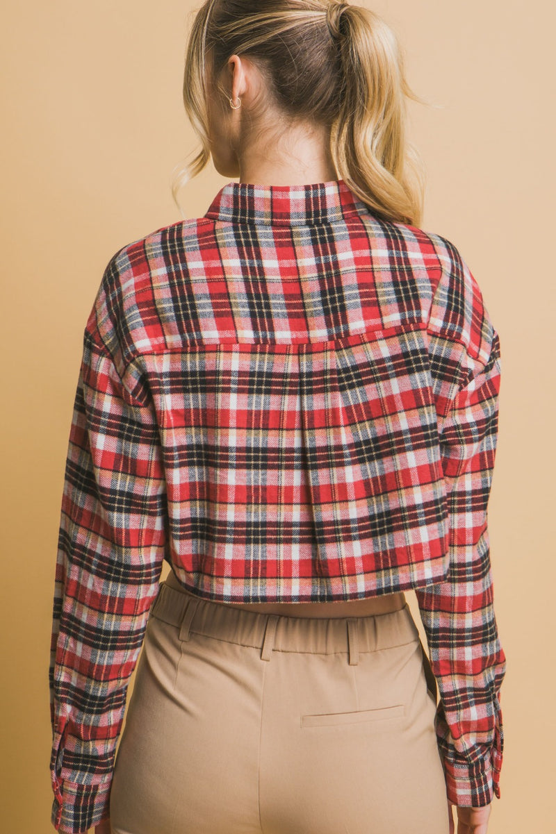 Cropped Plaid Button Up Top