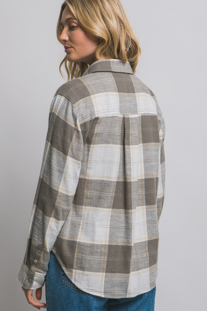 Button Pocket Plaid Top