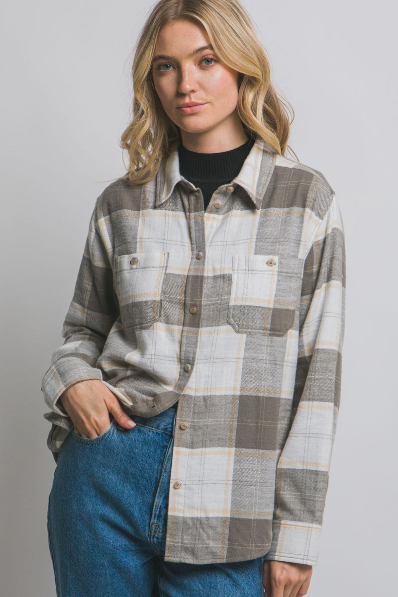 Button Pocket Plaid Top