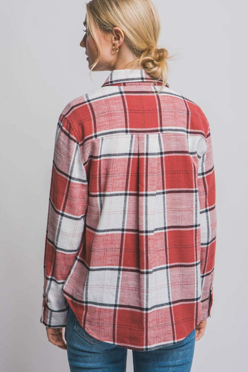 Button Pocket Plaid Top