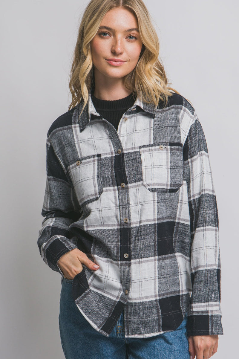 Button Pocket Plaid Top