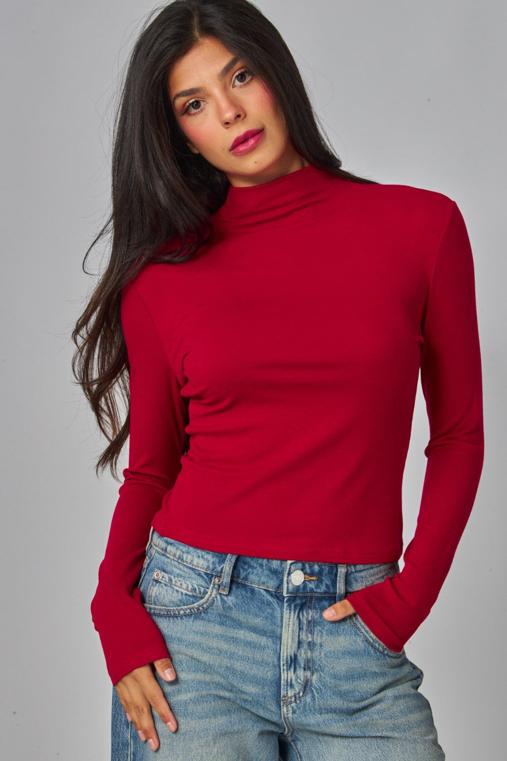 Fine Ribbed Long Sleeve Turtleneck Top