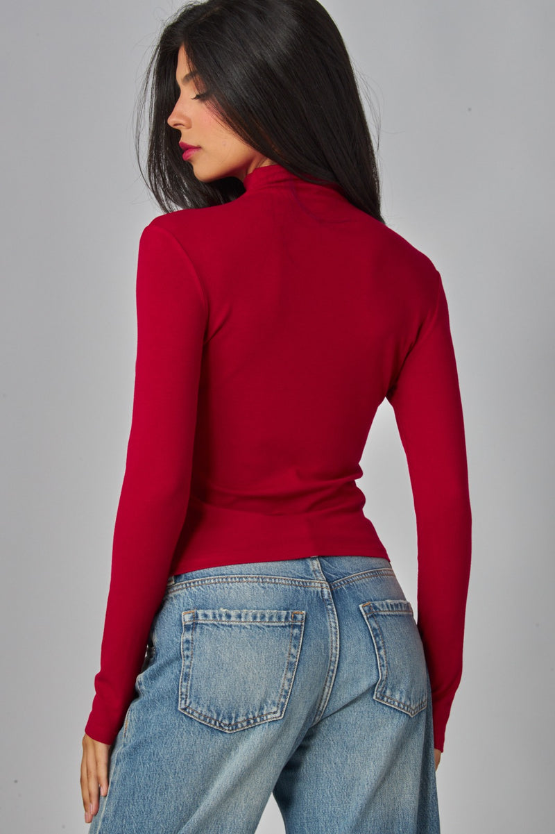 Fine Ribbed Long Sleeve Turtleneck Top