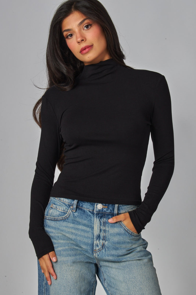Fine Ribbed Long Sleeve Turtleneck Top