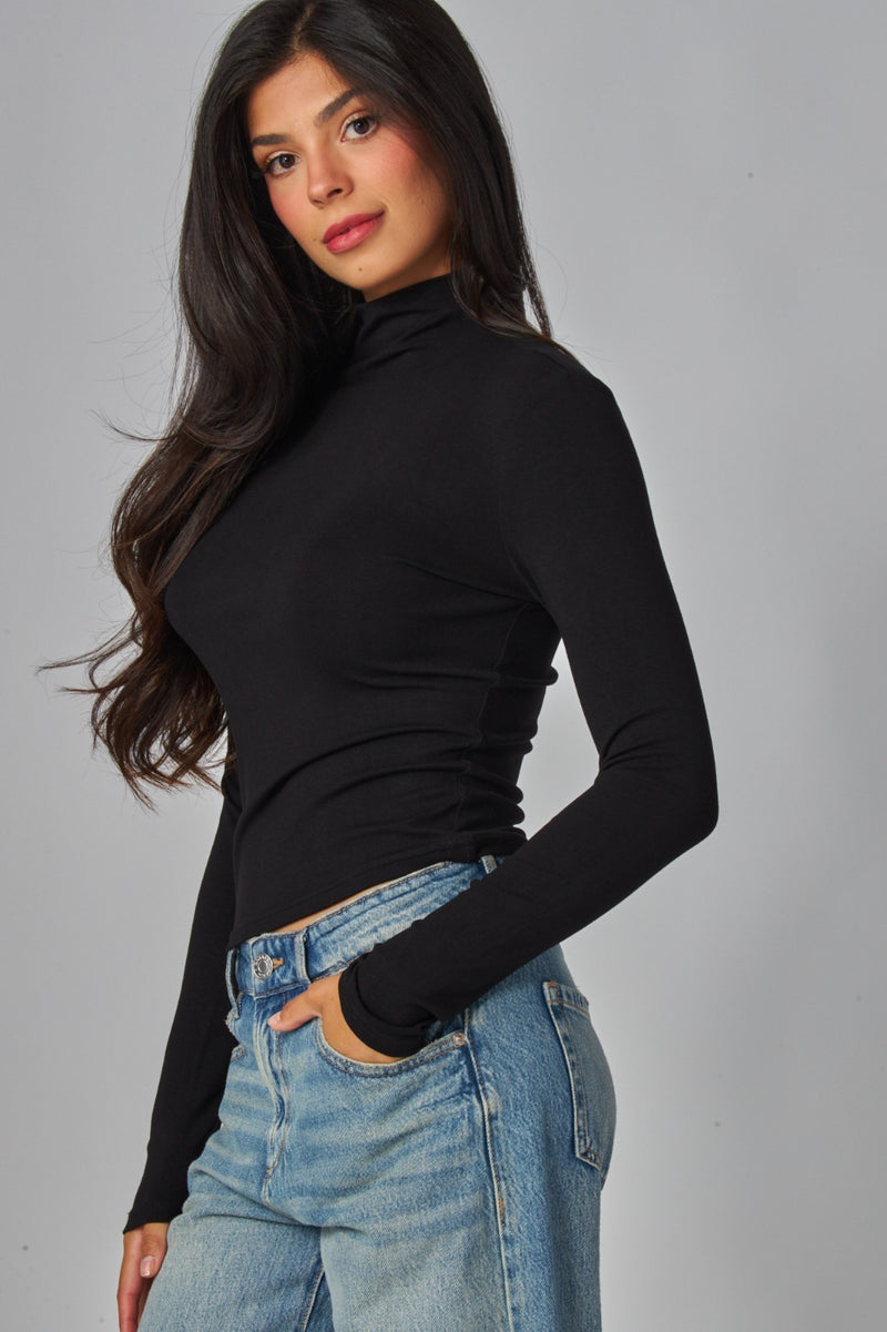 Fine Ribbed Long Sleeve Turtleneck Top