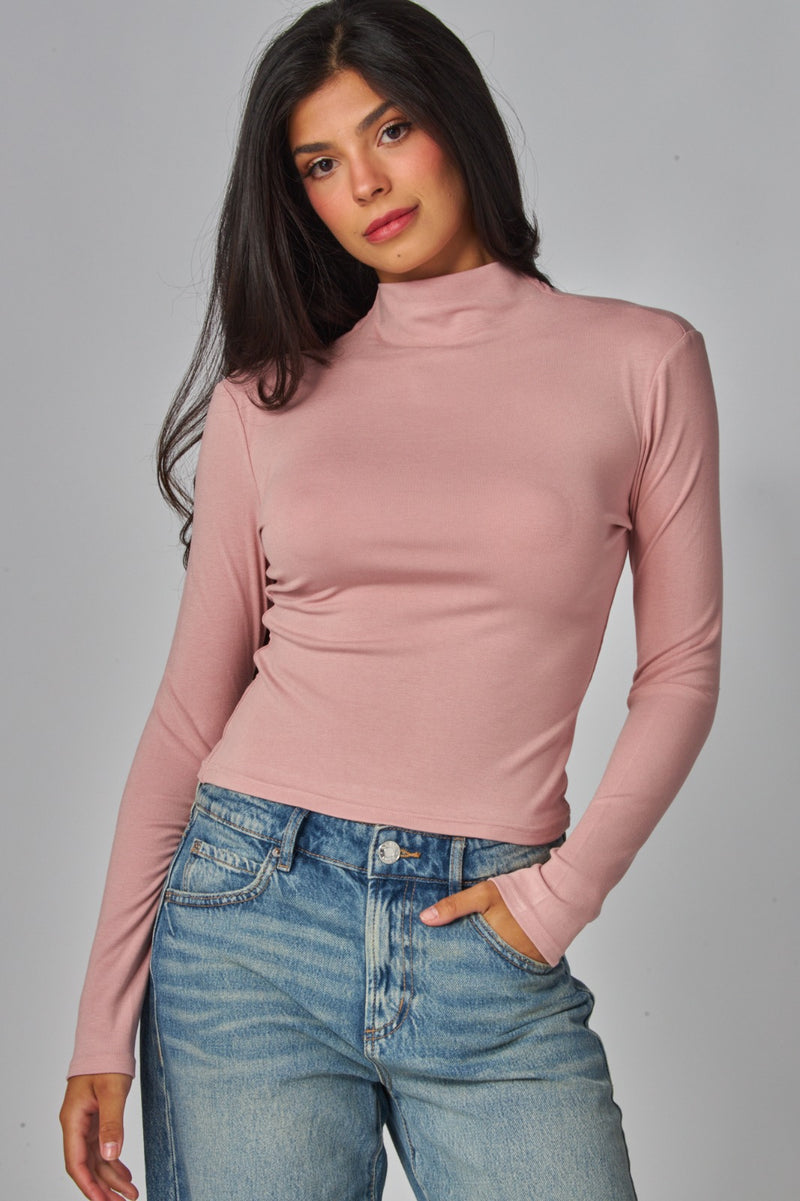 Fine Ribbed Long Sleeve Turtleneck Top