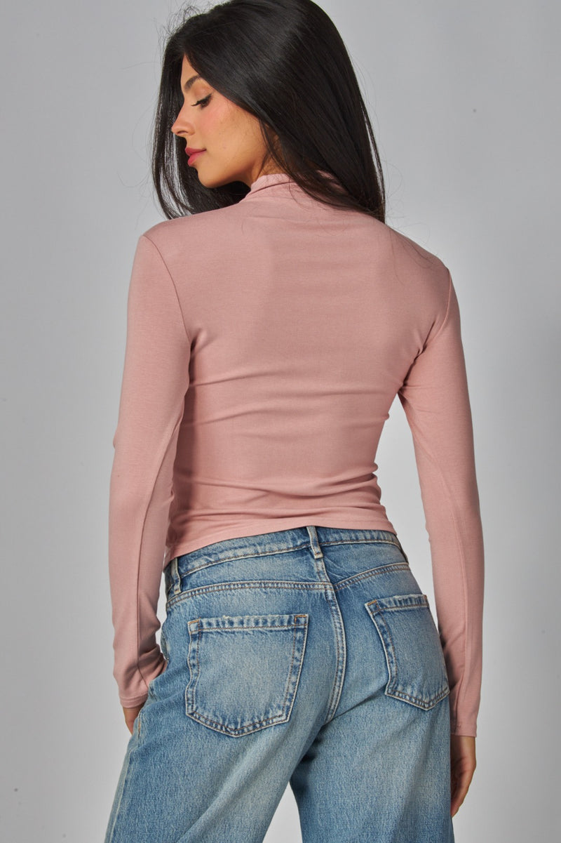 Fine Ribbed Long Sleeve Turtleneck Top