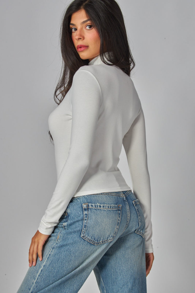 Fine Ribbed Long Sleeve Turtleneck Top
