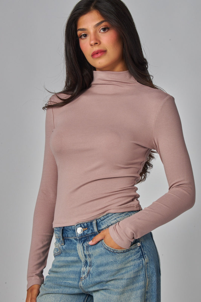 Fine Ribbed Long Sleeve Turtleneck Top