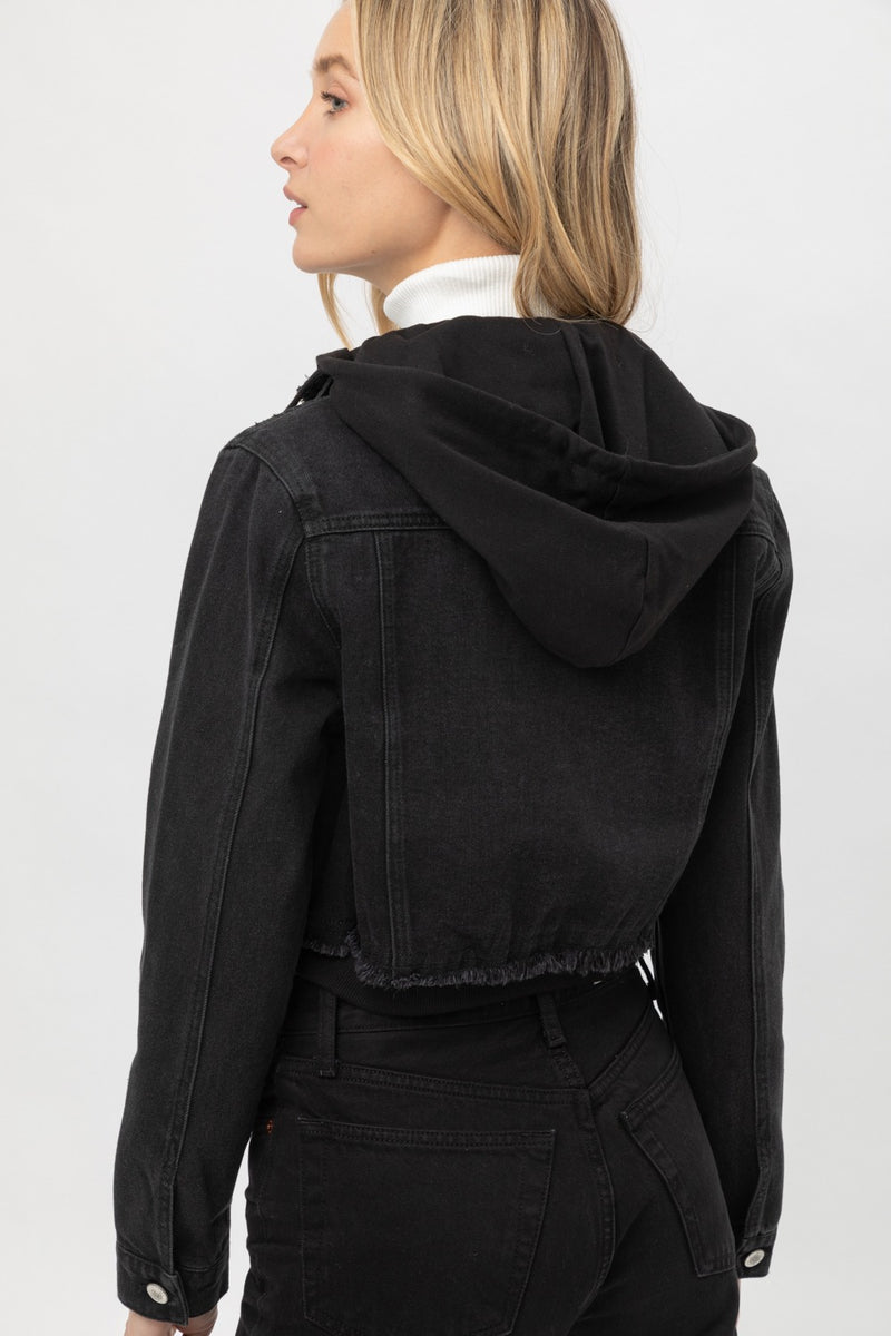 Hoodie Layered Crop Denim Jacket